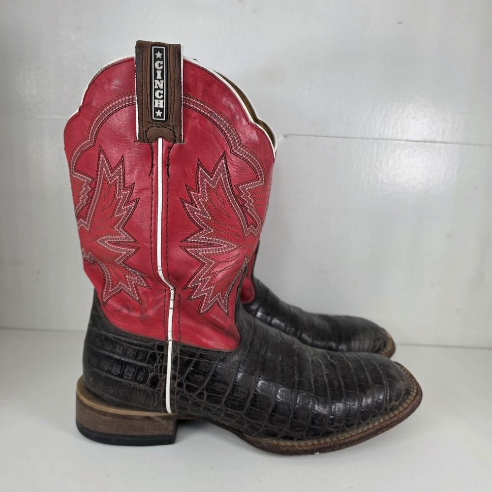 Cinch Kids Cowboy Boots Size 6D Red & Black Caiman Alligator Print KCV107